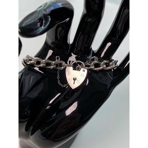 Vintage Sterling Silver Heart Clasp Lock Padlock Charm Bracelet LOCKET